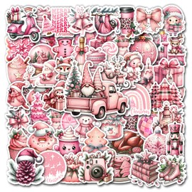 WESILY Pack 50 PCS Kawaii Pink Christmas Stickers Waterproof Vinyl Decals Gift Holiday for Kids Teens Adults Supplies Decor Laptop Water Bottle Stationery Cards Journal Scrapbooks