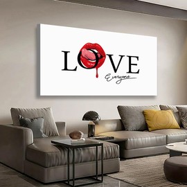 SiGuTie LOVE Canvas Wall Art Bedroom Wall Decor Living Room,Lip Wall Art Office Kitchen Paintings Artwork Modern Cool Sweethearts Lovers Pictures Art Prints Waterproof Ready to Hang-20x40inch