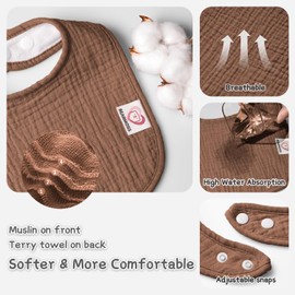 Bearmoss Muslin Baby Drooling Bibs 8 Pack, 100% Cotton Square Adjustable Bandana Bibs Gift for Baby Girls Boys Teething Drool (Coconut Mocha)