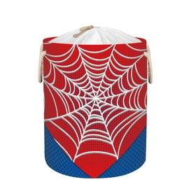 Red Spider Web Laundry Hamper - 58L Collapsible Waterproof Large Tall Nursery Storage Baskets Bin for Kids Toys, Clothes, Bathroom, Boys Bedroom Comic Hero Decor, Gift Basket