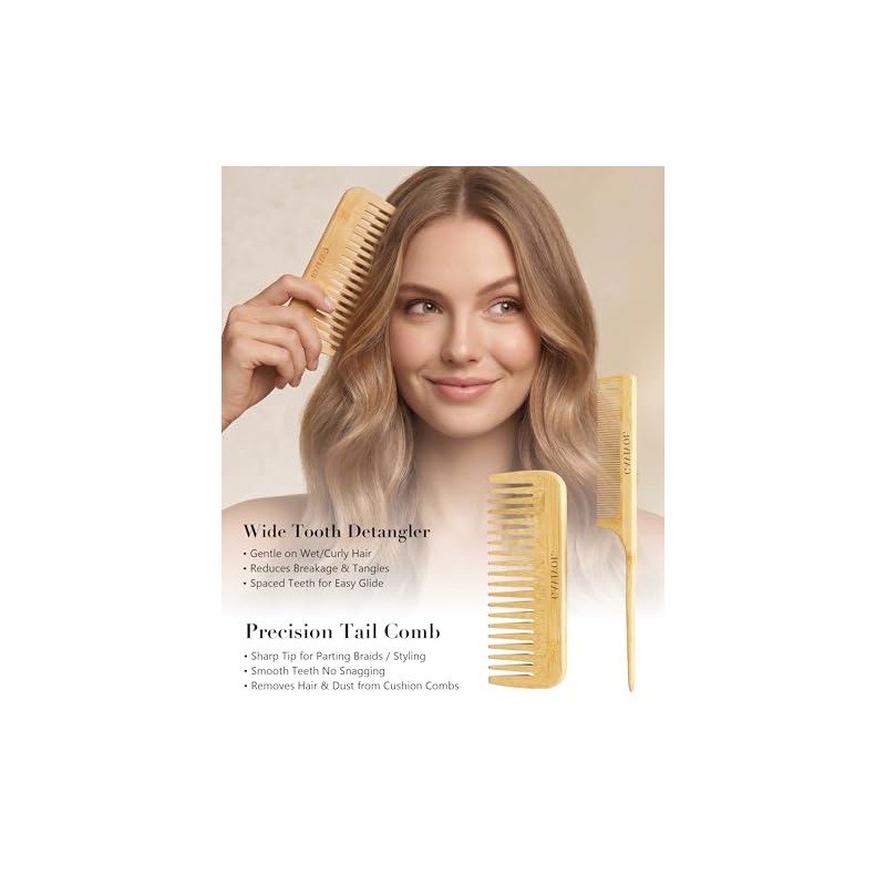 Juego de 4 cepillos de bambú para el cabello, cepillo