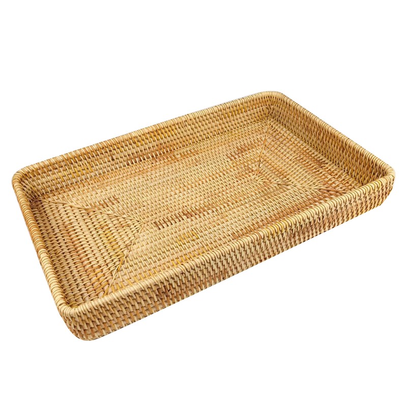 Rattan Tray Tabletop Organization Hand Woven Snack Storage Basket Multifunctional