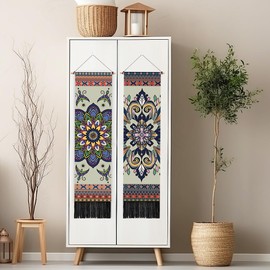 PLIGREAT 2 Sets Mandala Pattern Tapestry, Bohemian Wall Tapestry Vertical Wall Hanging with Tassels Aesthetic Wall Tapestry for Bedroom Living Room Long Narrow Wall Hanging Housewarming Gift,130x33 cm
