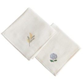 Imabari Towel Handkerchief, Flower Iroha Stitch, 9.8 x 9.8 inches (25 x 25 cm), Retirement, Celebration, Return, Home Celebration, Gift, 100% Cotton, Gauze (2A: Mimosa & Hydrangea), 2A: Mimosa &
