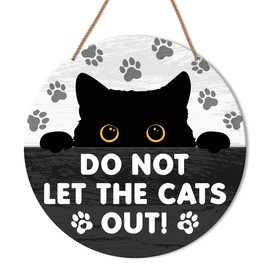 HSNBT Do Not Let Cat Out Door Sign, Cat Hanging Sign for Home Front Door Porch Beware of Cat Sign Rustic Wall Decorations Gift for Cat Mom Dad Lover Own