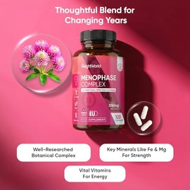 Menophase Complex Supplement for Women - 2150mg - 1 Capsule a Day - 120 Capsules (4 Months Supply) - with Red Clover, Wild Yam & Sage - Added Vitamins B6, B9, B12 & D3, Magnesium, Iron & Zinc