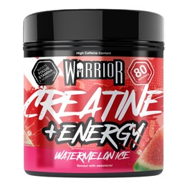 Warrior Creatine Monohydrate Powder + Energy 360g - Formulated as a Pre Workout to Fuel Performance and Support Muscle Recovery - Contains Caffeine & Vitamins - 80 Servings (Watermelon Ice)
