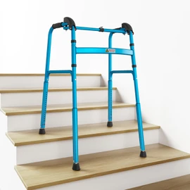 Foldable Stair Climbing Walker for Seniors, Adjustable Height Wheel-Free Walking Aid, Lightweight Aluminum Alloy Support Up to 300lbs, Portable Stair Assist Bar for Elderly & Mobility Impaired