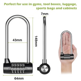 5 Digit Combination Padlock, Long Shackle Resettable Padlock, Lengthened Gym Lock Waterproof for School, Employee, Gym & Sports Locker, Gate, Case, Toolbox, Fence - Black