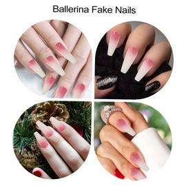 Outanaya 24pcs Ballerina Press Nails Gradient Full Cover Artificial False Nails for Women Easy Application Lightweight Design