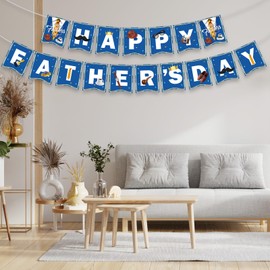 Happy Fathers Day Banner, Father's Day Banners, Blue Happy Daddy Day Sign Bunting Banner Garland for Fathers Day Home, Office, Fireplace, Wall Decor and Party Decorations Supplies Favors Props