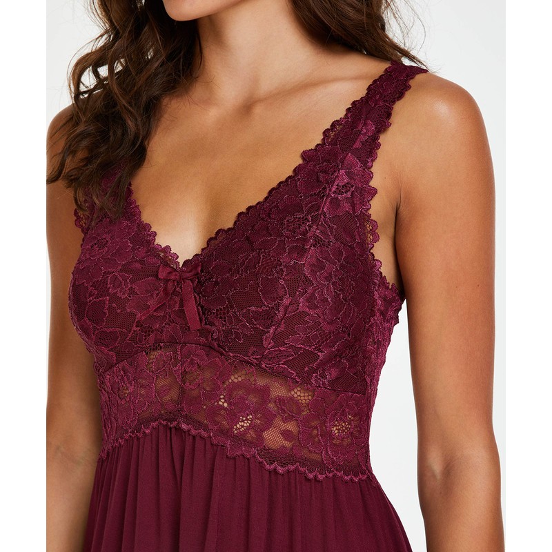 HUNKEMÖLLER Nora Lace Slip Dress, Windsor Wine [175247], XS