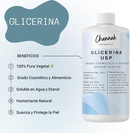 CHANNAH – Glicerina Vegetal Pura 99.5% | Humectante y Emoliente Natural | Grado Cosmético y Alimenticio | Hidratante para Cremas, Jabones, Sérums y Cosmética Artesanal | (500 GR)