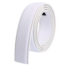 Glamicci Mens Ratchet Leather Belt without Buckle-35mm 1 3/8”| Adjustable Sliding Type Strap Only No Buckle|Autolocking Belt Strap AST(02White Strap125)