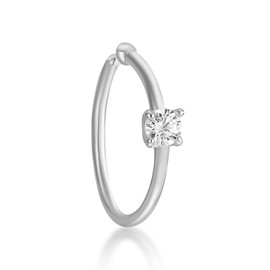 Lavari Jewelers 22 Gauge Cubic Zirconia Open Hoop Nose Ring for Women in 14k White Gold 5/16 Inches 2 mm 22G