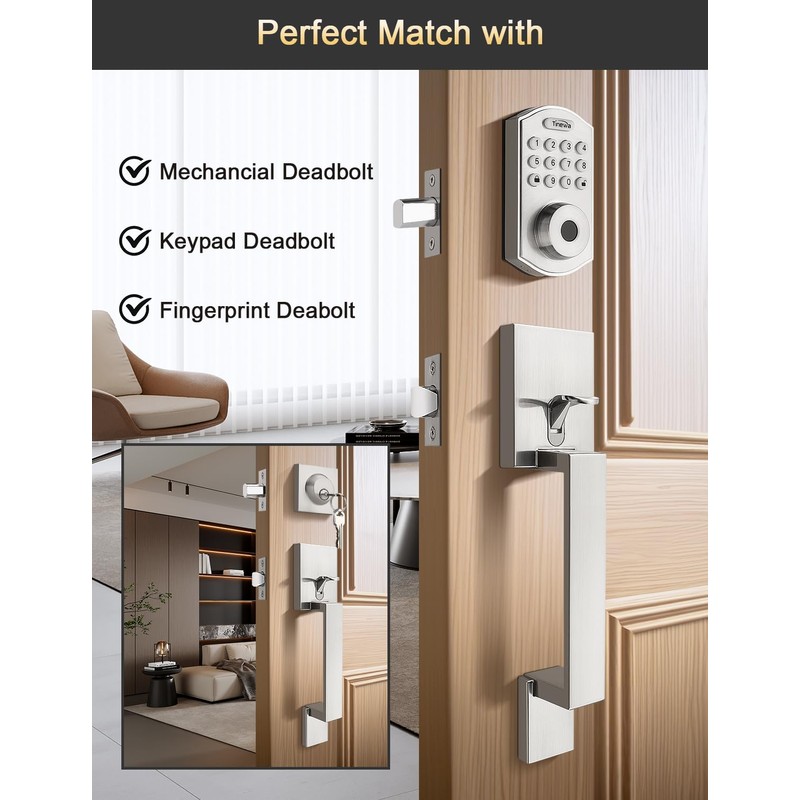 Tinewa Square Satin Nickel Door Handleset with Lever, Upgrated Entry
