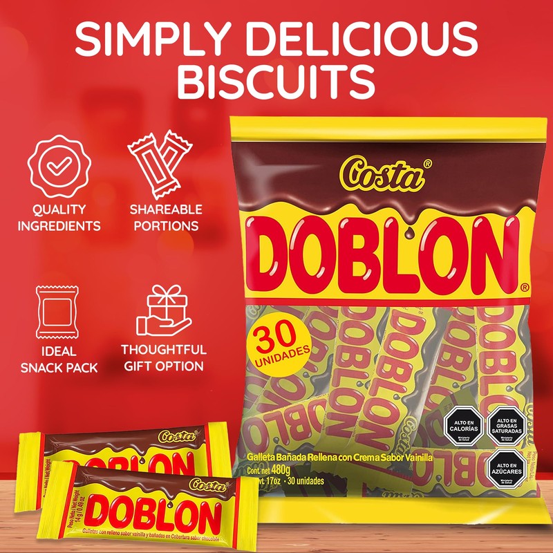 Costa Doblon Chocolate Covered Biscuit- Coated Biscuits- Biscuit with Vanilla