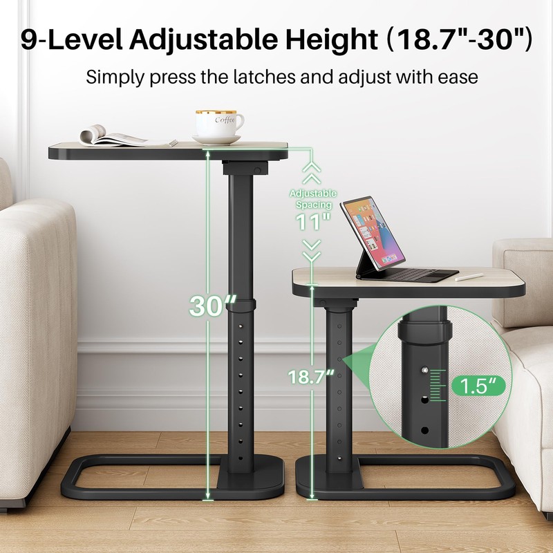 Kitstorack TV Tray Table, Adjustable Height & Rounded Metal Corners,