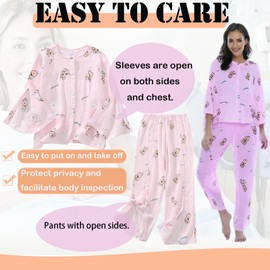 AUSTYLCO After Surgery Clothing for Women Long Sleeve Adaptive Suit Cute Pattern Hospital Gown for Paralyzed Bedridden Patients,Fracture Care