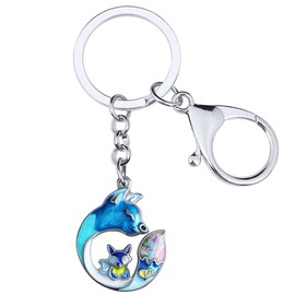 WEVENI Llavero de aleación esmaltada con diseño de zorro de dibujos animados, joyería bonita para mujeres y niñas, Azul Marino, 35mm x 28mm