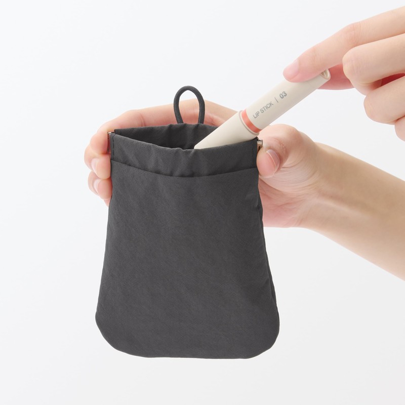 MUJI Wrinkle Nylon One-Handed Flat Pouch - Dark Gray S