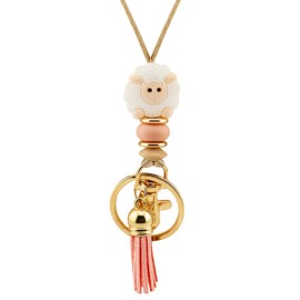 MyfavoriteK Cute Teacher Lanyard for ID Badges Stylish Cartoon Animal Beads and Adjustable Cord Lanyard for Teacher Nurse, Sheep, 18 in