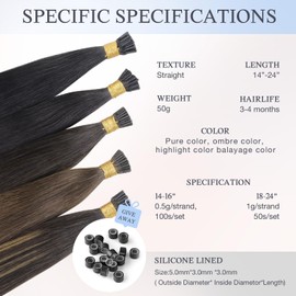 DOORES I Tip Human Hair Extensions, Natural Black 50g/50s 20 Inch, Invisibles Extensions Real NaturalRemy Human Hair Cold Fusion Straight