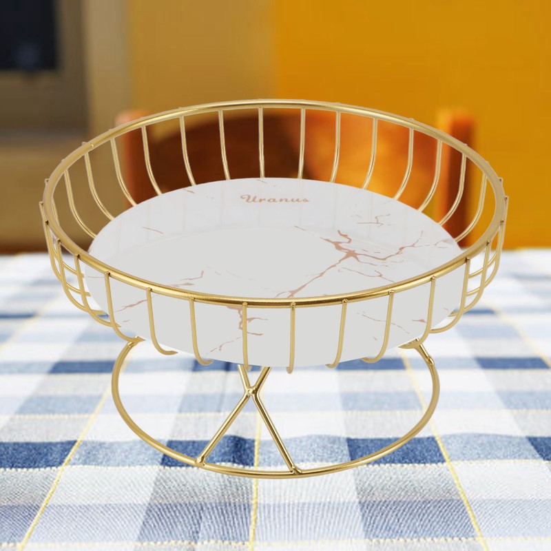 Round Fruit Basket Large Capacity Hollow Metal Fruit Bowl Stand