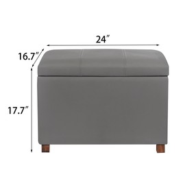 Asense 24'' Small Square Ottoman with Lift Off Lid, Storage Cube Leather Ottoman for Foot Rest, Footstool for Dorm, Living Room, Bedroom,Slate Gray