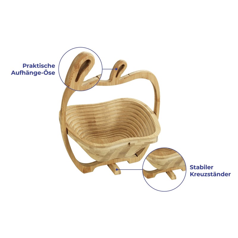 Wenko Maximex Foldable 2-in-1 Bamboo Fruit Basket, Antibacterial, Can be