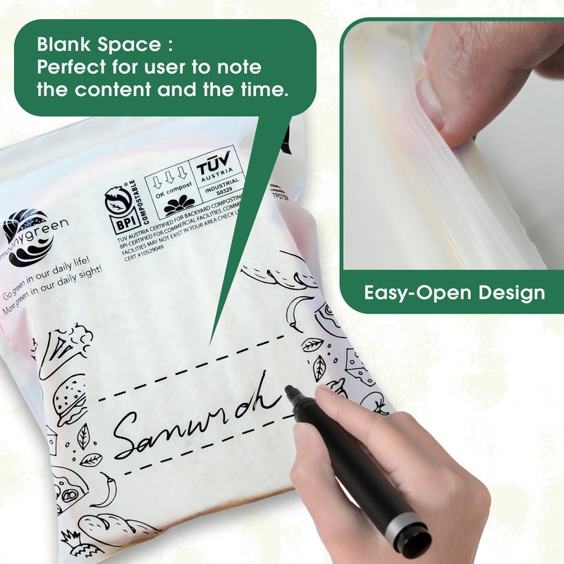 Moonygreen Compostable Food Storage Bags, Large Gallon Resealable Freezer Bags,