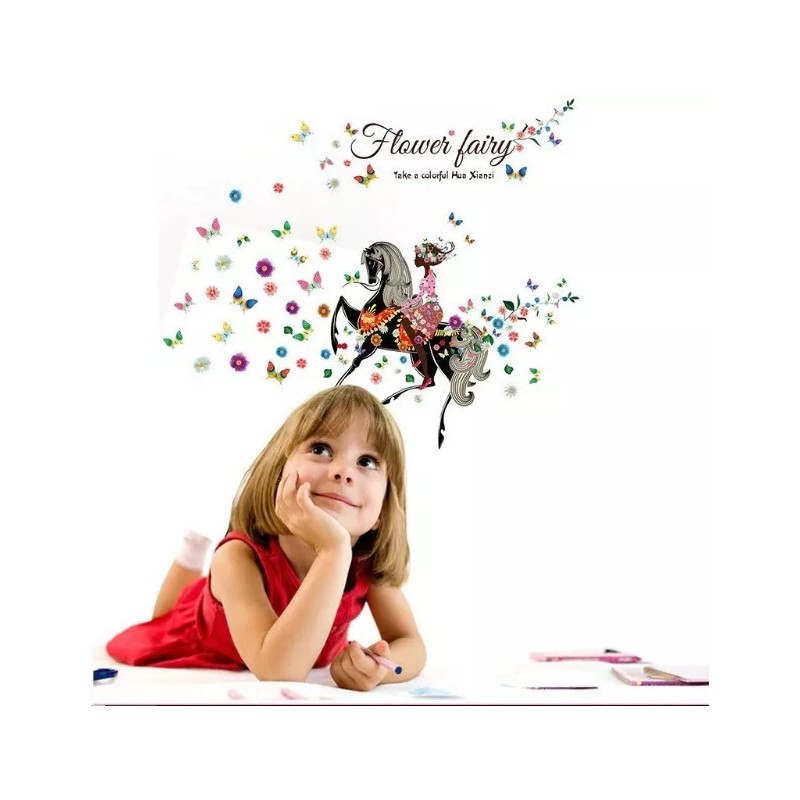 DaraBaby Vinil Decorativo Hada Caballo Y Mariposas Sala Estancia