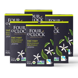 Four O'Clock Jasmine Green Tea Organic Fairtrade, Non-GMO, Kosher, Gluten-Free, 6 Packs (96 teabags)