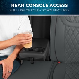 MotorBox Rear Car Seat Cover – Ranch Leatherette Faux Leather Charcoal Gray Bench Seat Cover for Auto – Diamond Stitched Cushioned Seat Protectors for Automotive Accessories Trucks & SUV - Rear Bench