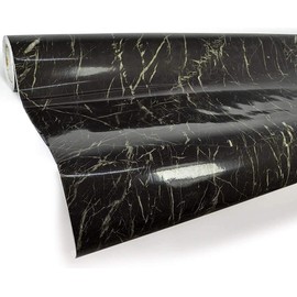 Black Marble Gloss Vinyl Architectural Wrap for Home Office Furniture Wallpaper Tile Sheet 6.5ft x 15.9 Inch Roll (6.5ft x 15.9 Inch 1 roll)