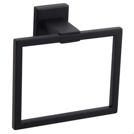 Towel Ring Square Towel Holder Black Painted Matt Stainless Steel Perforated Wall Mounted Minimalist Style Bathroom Bathroom Sinks
