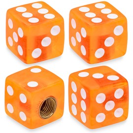 MEAJOO 4PCS Dice Tire Valve Stem Caps,with Rubber Ring, Dust Proof Cover Universal Tire Valve Stem Covers for Cars, SUV, Trucks, Bikes, Motorcycles, Bicycles(Orange)