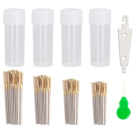 120pcs Cross Stitch Needles +2 Needle Threader Golden Color Large Eyes Cross Stitch DIY Embroidery Hand Needles Sewing Needles in Transparent Box Size 22# 24# 26# 28#