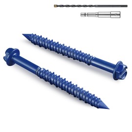 BNUOK 35Pcs 3/16 x 3-3/4 Inch Concrete Screws Anchor with Drill Bit, Blue Hex Head Masonry Brick Stucco Cement Block Screws, Diamond Point