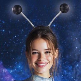 Sixexey Light Up Alien Headband LED Martian Hair Band Antenna Hair Accessories for Women (Black, One Size)