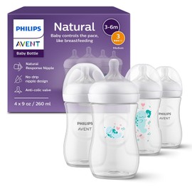 Philips Avent Biberón Natural Response│con válvula anticólicos│Deco│9 oz/260 ml│1 m+│4 pzs│SCY903/61