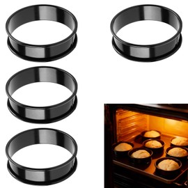 Bamily 4Pcs Crumpet Rings, 8.5cm Crumpets Cooking Rings Non Stick