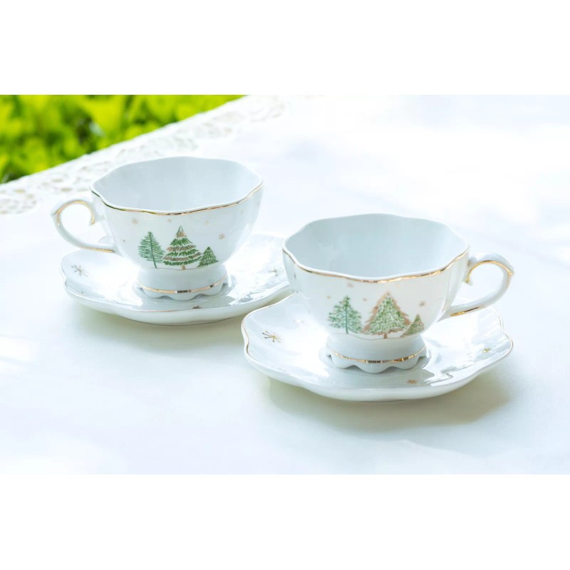 Grace's Teaware Grace Teaware Christmas Pine Trees Fine Porcelain Gold