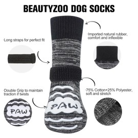 BEAUTYZOO Non Slip Dog Socks for Small Medium Large Dogs, Grip Dog Paw Protector for Hard Wood Floor Senior Old Dogs,Injury Protection to Prevent Licking 2 Pairs Socks Anti Twist for Hot/Cold Pavement