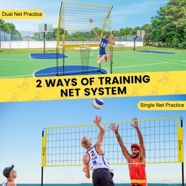 2-in-1 Volleyball Training Net Equipment - Adjustable Height Volleyball Practice Hitting Net System for Serving Spiking with Ball Return, Portable Easy Setup for Indoor Outdoor Backyard Beach Grass