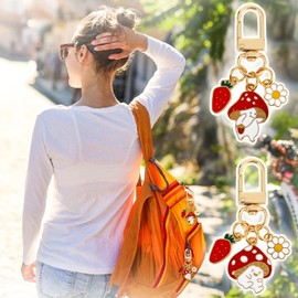 Jeffdad 2 Pcs Key Charms for Keychain, Mushroom Strawberry Cute Keychains, Keychain Keyring Charms for Bag Car Ornaments, Party Valentine's Day Gift for Women Girls