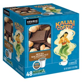 Kauai Coffee K-Cup Pods for Keurig Brewers – Arabica Coffee, 10% Hawaiian – Medium Roast, Savory and Chocolatey Aroma – Mocha Macadamia Nut, 1 Pack of 48 Single Serve K-Cups
