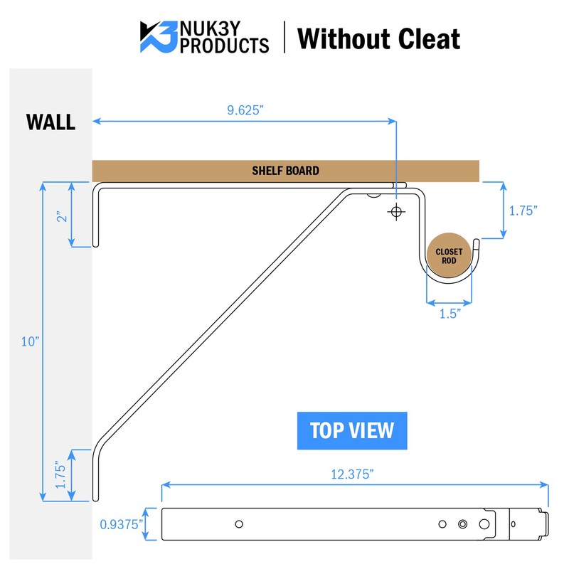 Nuk3y Heavy Duty Adjustable Shelf Rod Support Bracket (Black)