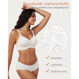 As Fairy Womens Bras Lace Wireless Seamless Padded Full Coverage Soft Comfort No Underwire Wirefree Push Up Support Bralette White 38D