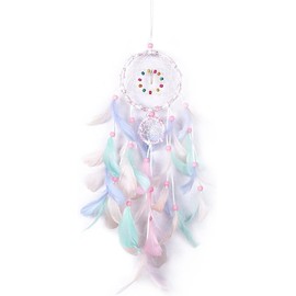 Dream Catcher, Girls Handmade Wall Hanging Dreamcatcher with Colourful Feathers and Beads, Fairy Dreamcatcher Woven Art Ornament Craft Giftx Dream Catchers for Bedroom Home Wall Decor